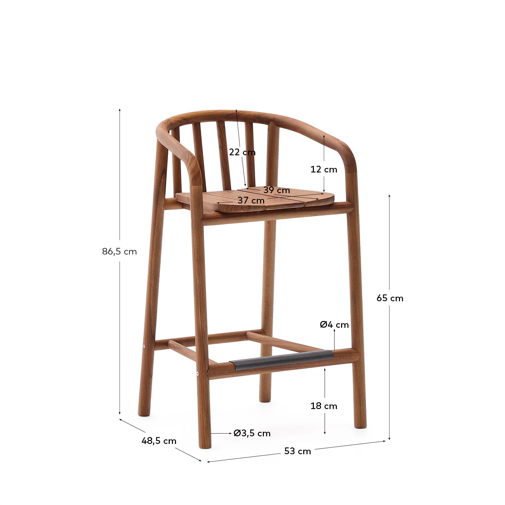 Turqueta outdoor stool made of FSC 100% solid teak wood, height 65cm