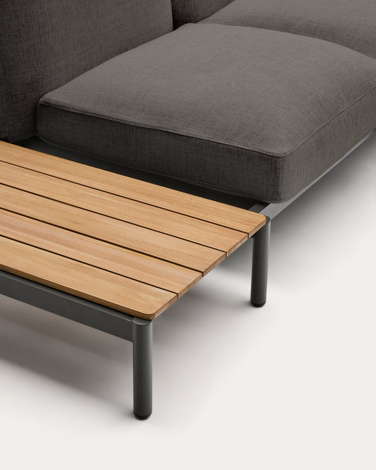Sorells spoljna modularna ugaona sofa sa 4 sedišta sa sivim presvlakama i sivim aluminijumom sa stolom od tikovine 353 x 316,5 cm FSC 100%
