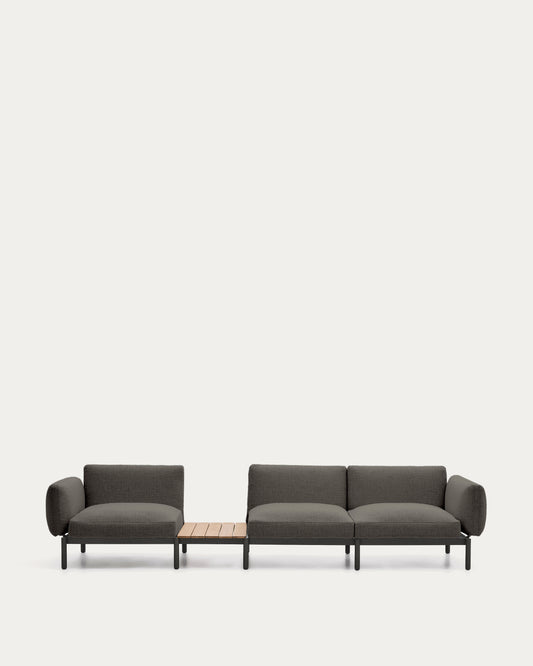 Sorells spoljna modularna sofa sa 3 sedišta sa sivim presvlakama i sivim aluminijumom sa stolom od tikovine 341 x 113 cm FSC 100%