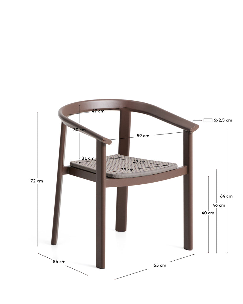 Erica folding outdoor chair made of aluminum and rope in brown color