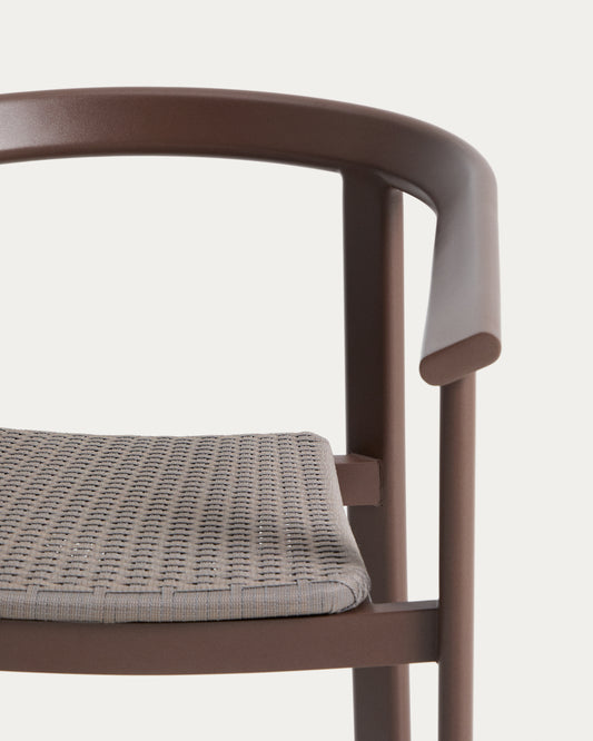 Erica folding outdoor chair made of aluminum and rope in brown color