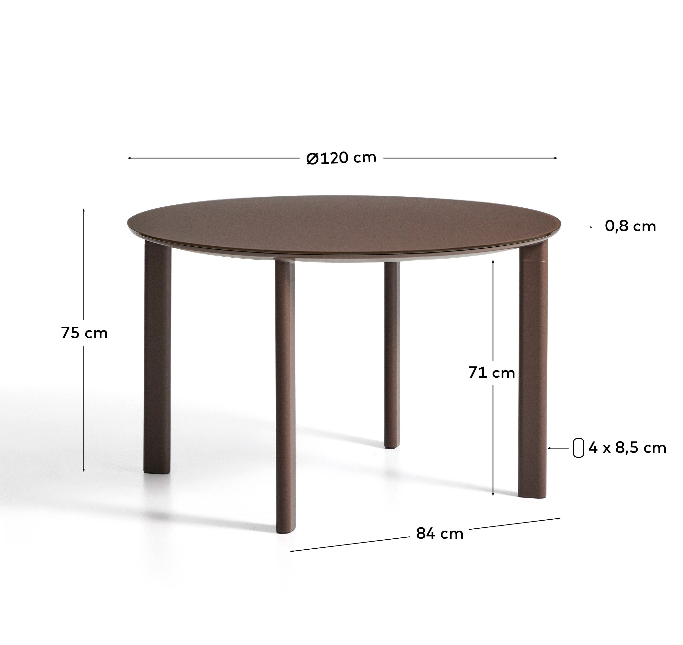 Erice okrugli sto od aluminijuma i braon kaljenog stakla, Ø120 cm