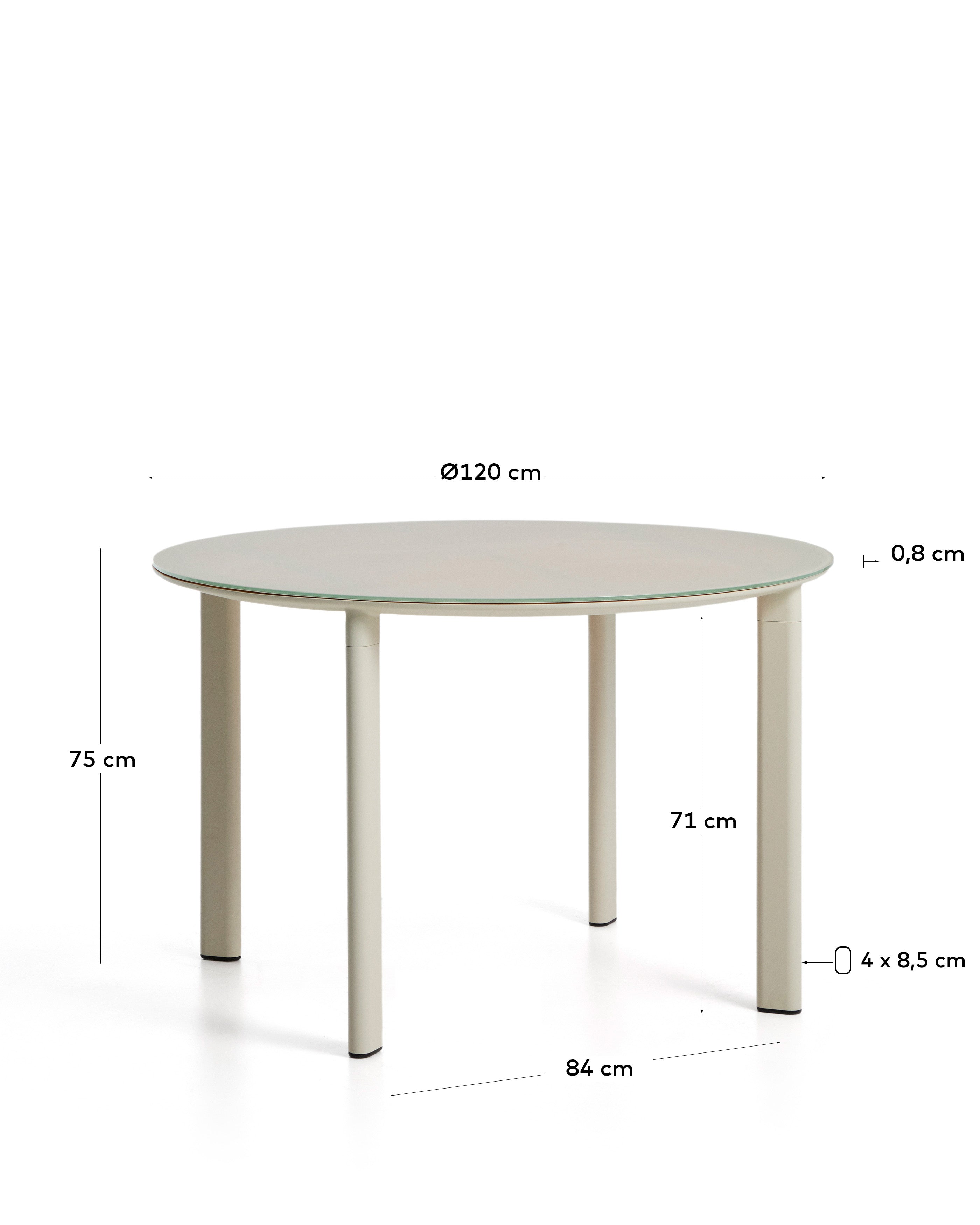 Erice okrugli sto od aluminijuma i ekri kaljenog stakla, Ø120 cm