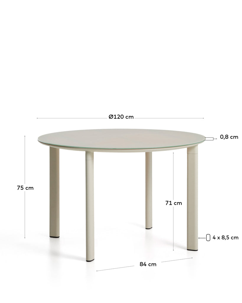 Okrugli sto Erice od aluminijuma i kaljenog stakla u bež boji Ø120 cm