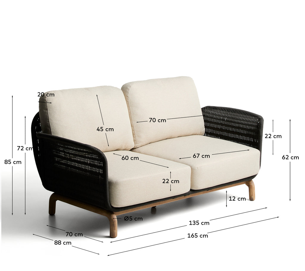 SS26COL1 Dvosed od punog akacijinog drveta i tamnosivog konopa 165 cm FSC 100%
