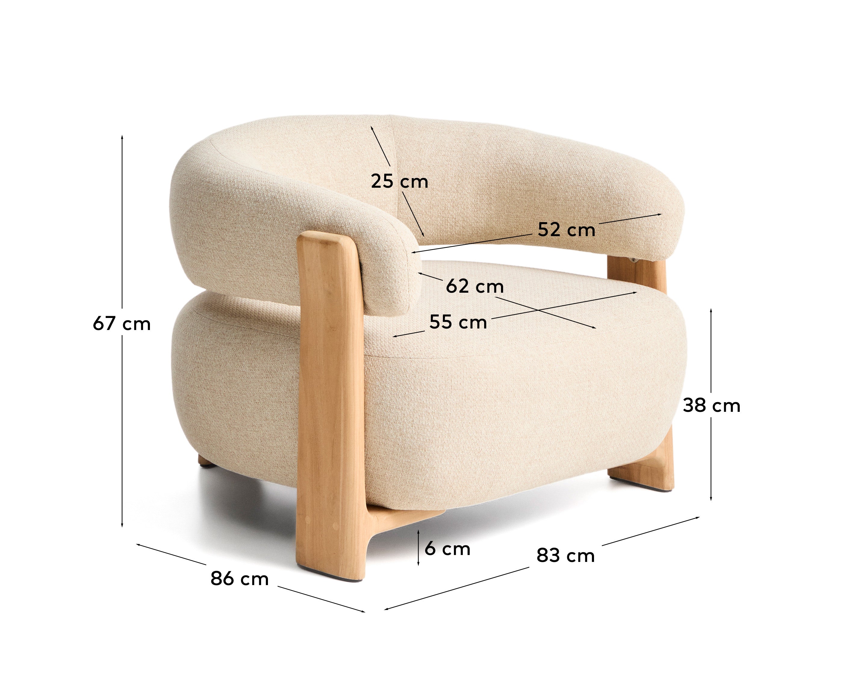 Granite outdoor armchair in beige with legs in FSC 100% solid teak wood in a natural finish