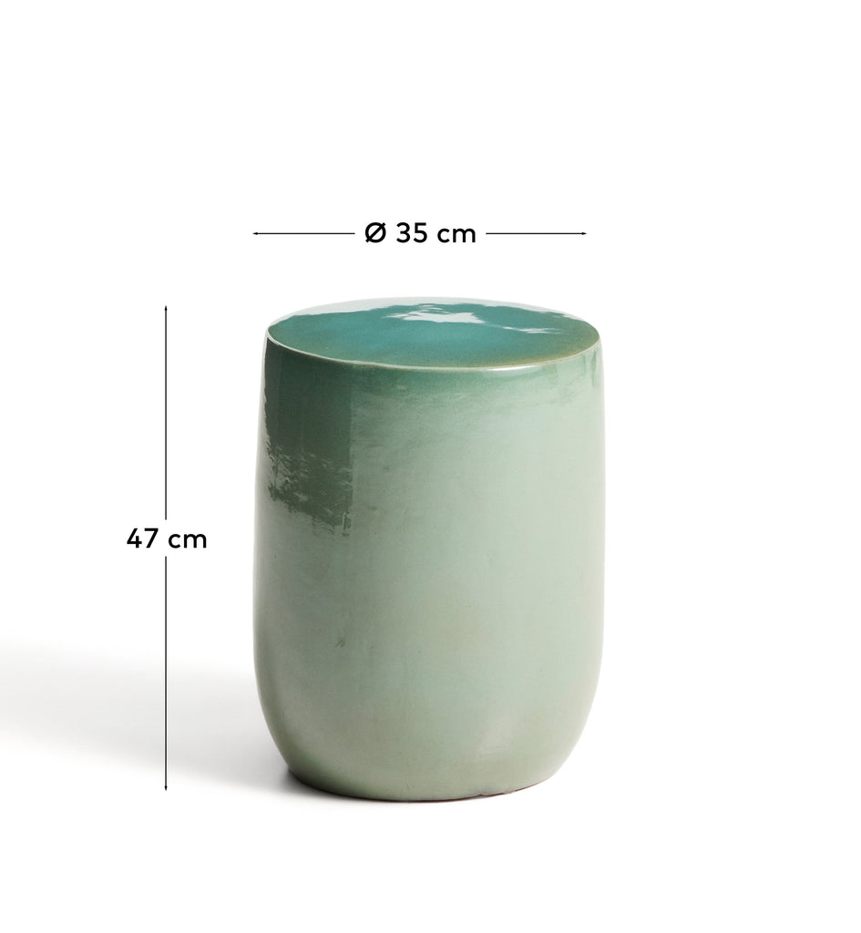 Outdoor side table Mesquida made of ceramic with a glazed turquoise finish Ø 35 cm