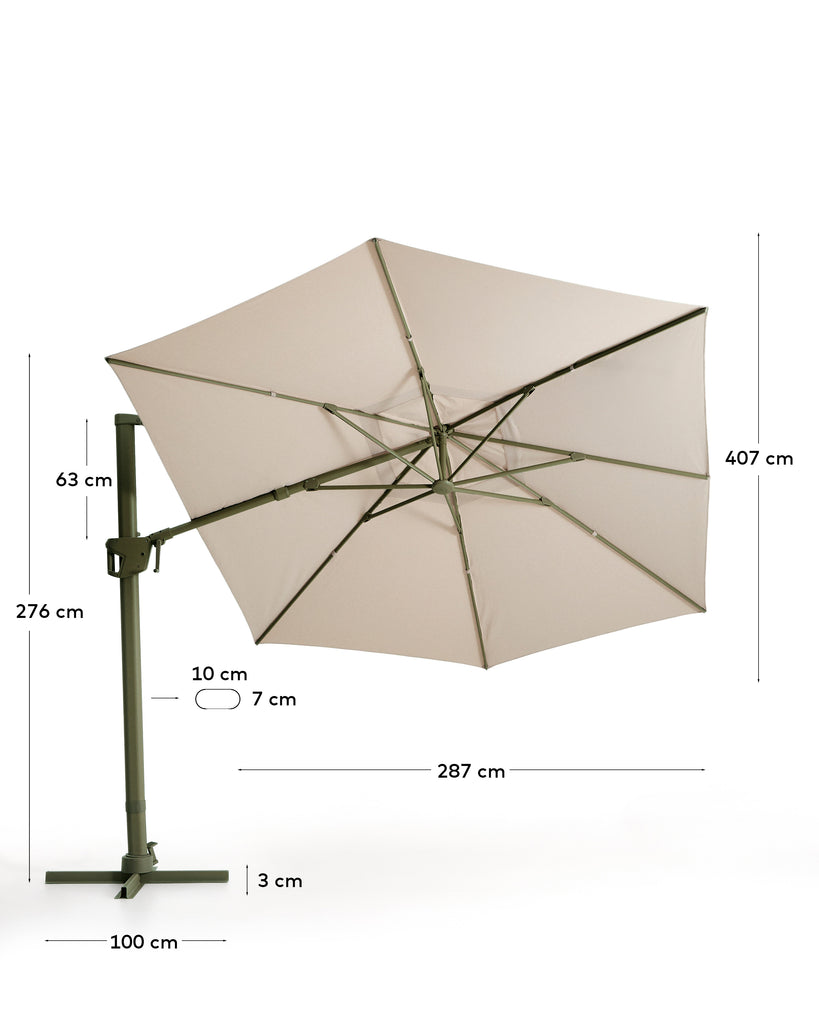 Ekscentrični suncobran Noli bež sa aluminijumskom konstrukcijom u boji zelena 300 x 420 cm