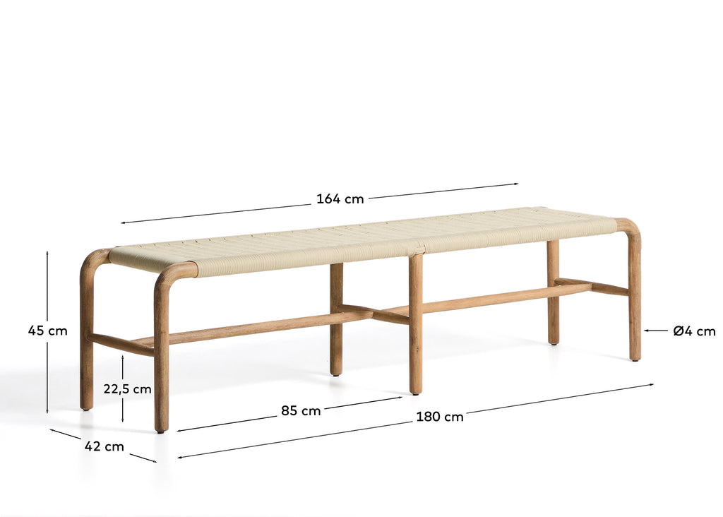 SS26COL1 Bench made of solid FSC 100% acacia wood and natural rope 200 cm