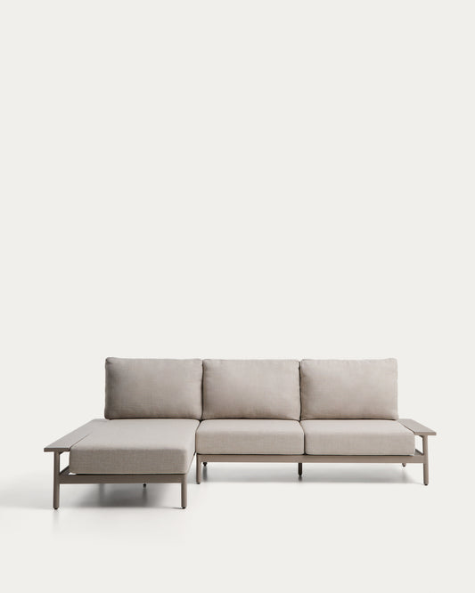 Vathi sofa za 3 osobe od aluminijuma sa levim šezlongom u taupe boji, 250 x 159 cm