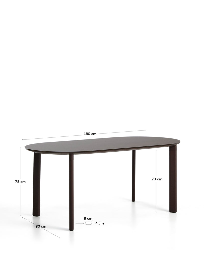 Ovalni sto Erice od aluminijuma i kaljenog stakla u braon boji 180 x 90 cm