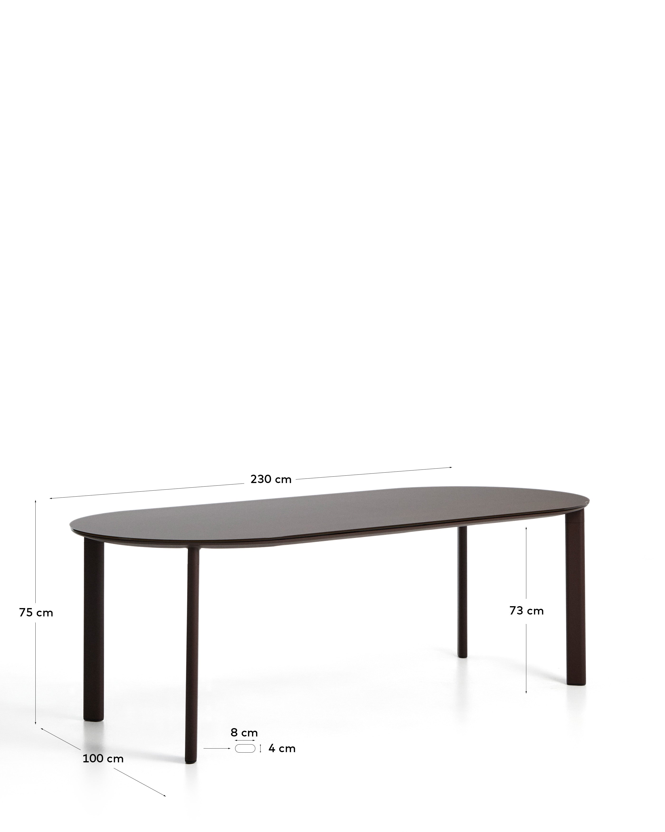 Ovalni sto Erice od aluminijuma i kaljenog stakla u braon boji 230 x 100 cm