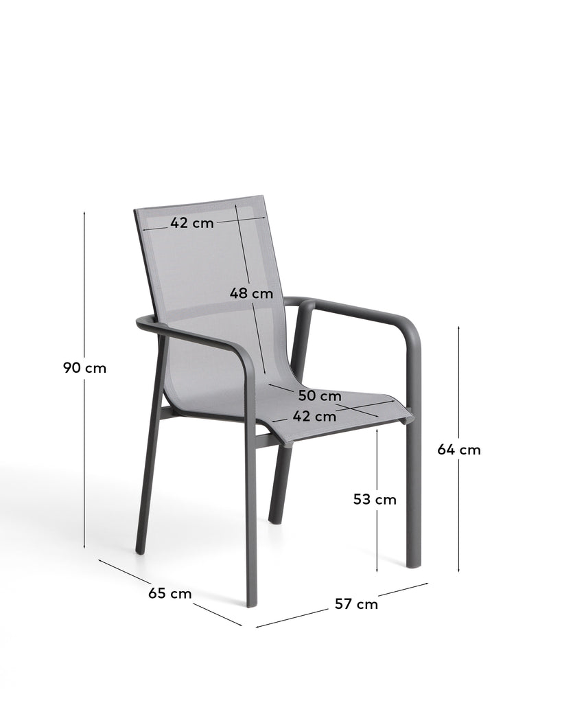 Outdoor folding chair Cane made of texteline fabric in gray color and aluminum in graphite color