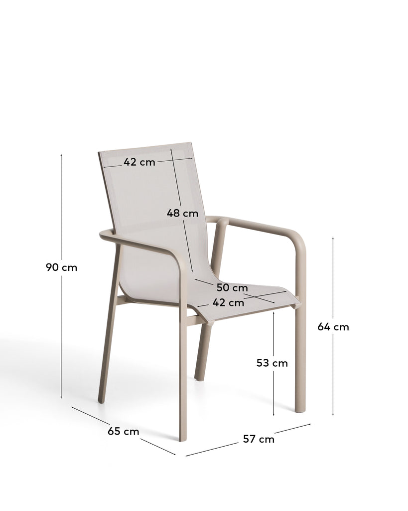 Outdoor stacking chair Canea made of texteline fabric in beige color and aluminum in topo color