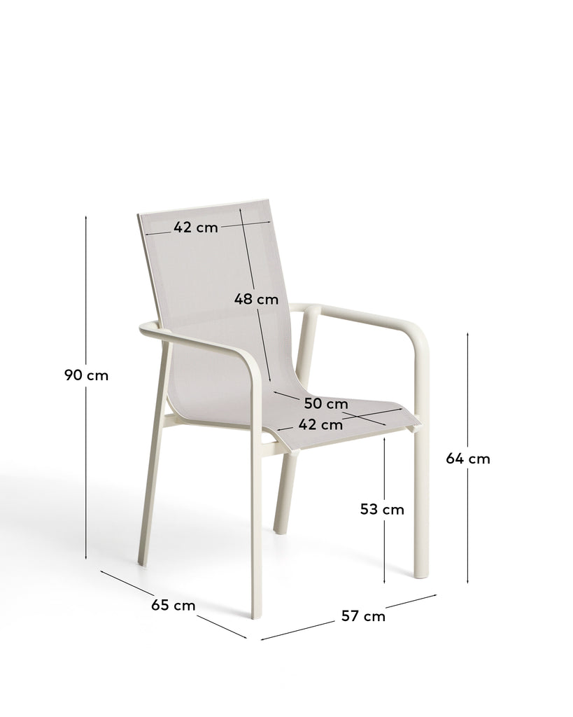 Outdoor stackable chair Canea in texteline fabric in beige color and aluminum in crudo color