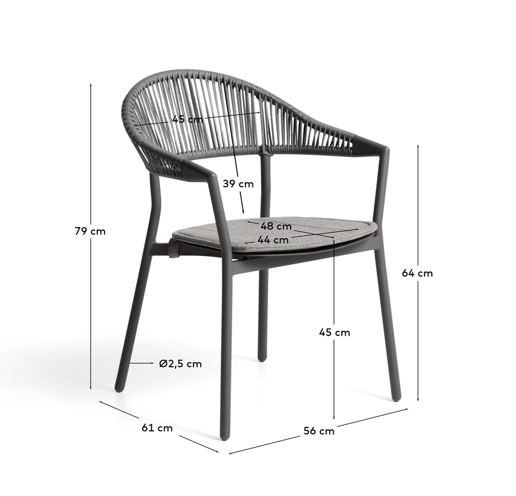 Outdoor folding chair Alimia made of aluminum in graphite color and synthetic rope in gray color