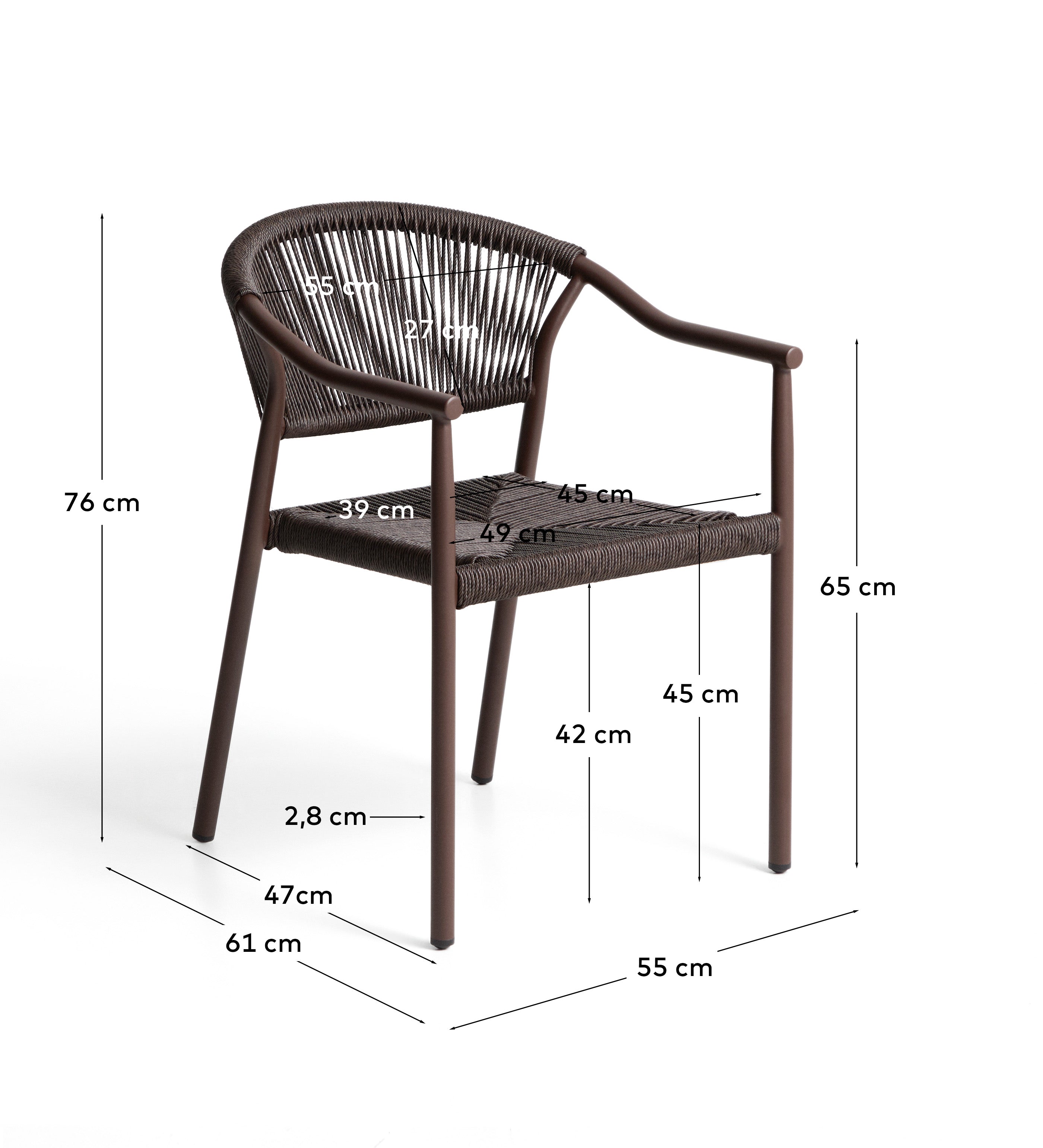 Livadia stackable outdoor chair in brown aluminium