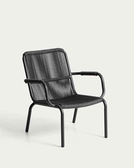 Salis stackable armchair in graphite aluminium and dark grey synthetic rope cord