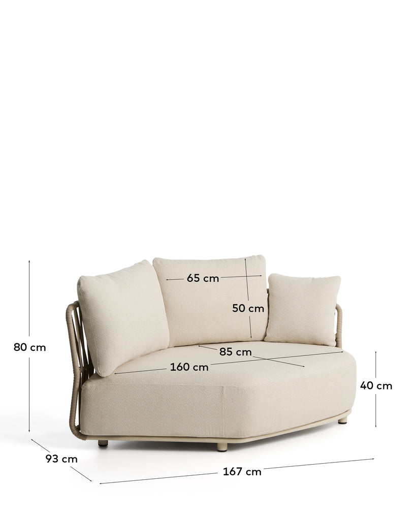 Zakrivljeni modul Osani od sirovog aluminijuma i kanapa boje topo 167 cm