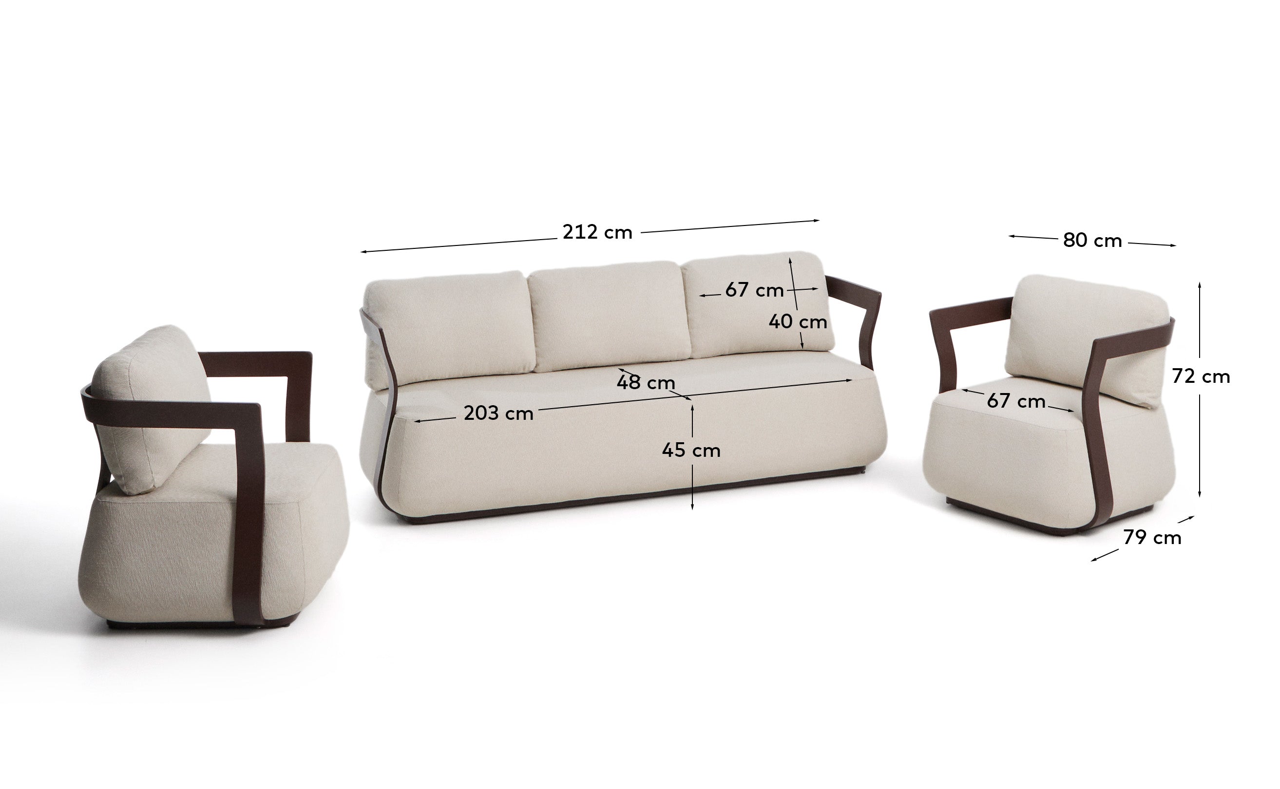 Set Tamaris sa sofom od 3 mesta i 2 fotelje u boji braon