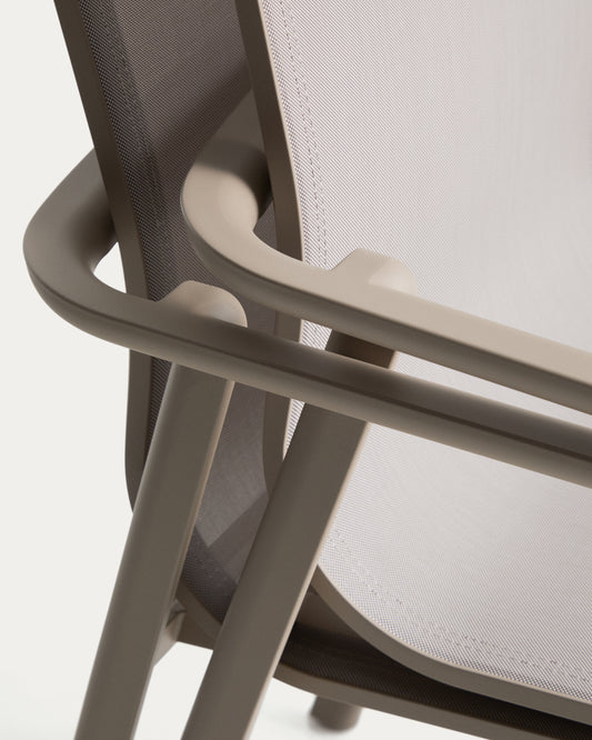 Set od Brela rasklopivog stola od taupe aluminijuma i 6 Canea stolica za slaganje od taupe aluminijuma i bež texteline materijala, 205(287)x100 cm