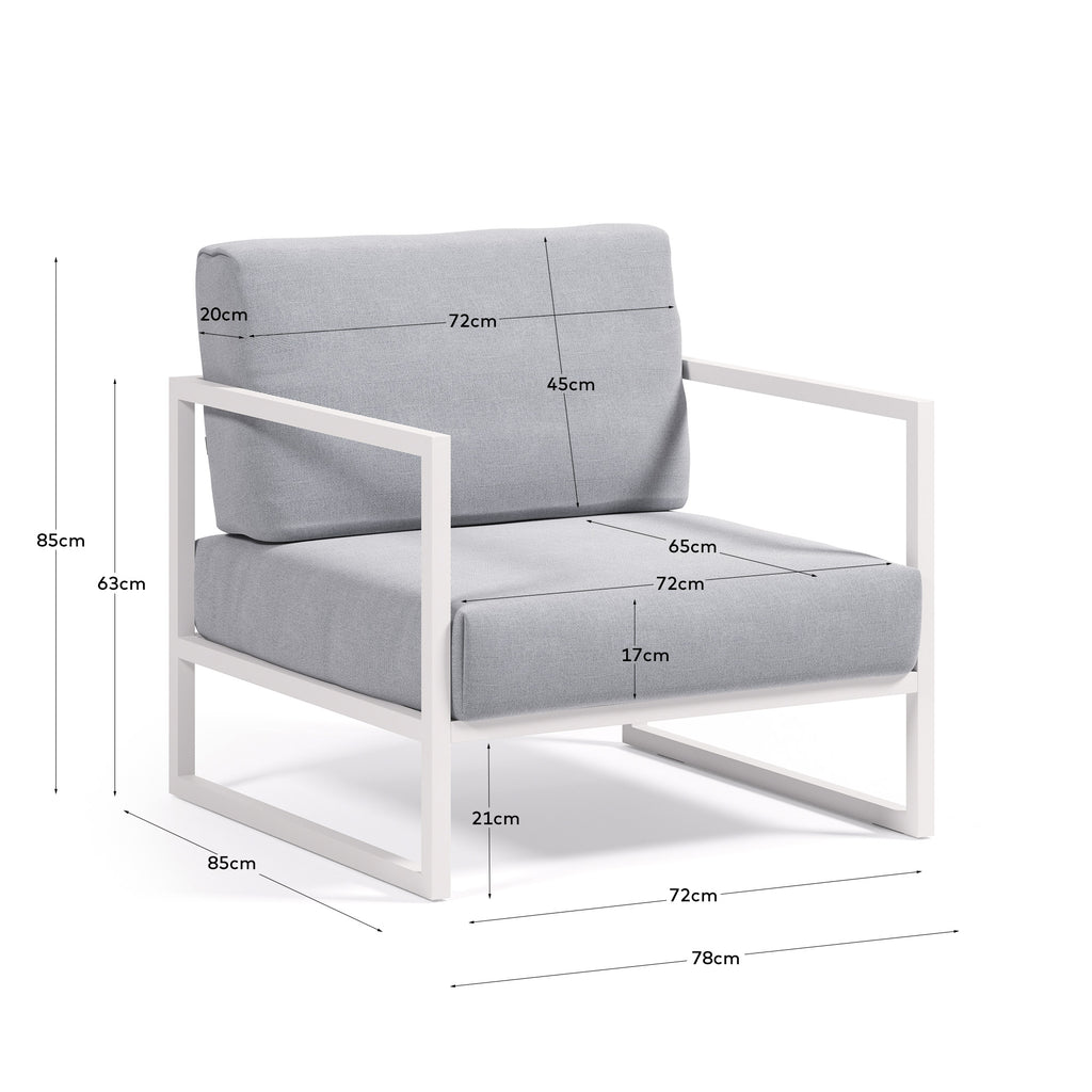 Comova 100% outdoor armchair in blue and white aluminium
