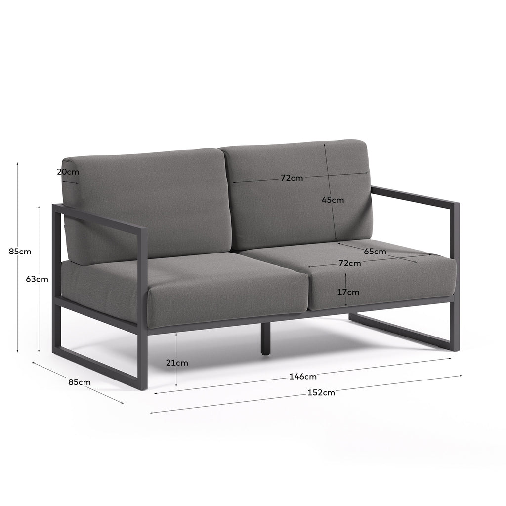 Comova 100% spoljna dvoseda sofa u tamno sivoj i crnoj aluminijumskoj boji, 150 cm