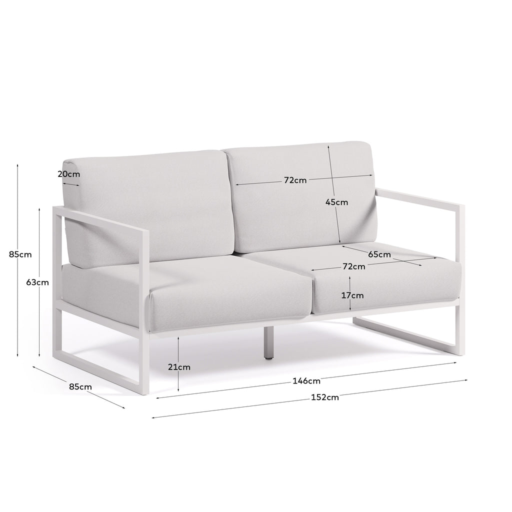 Comova 100% spoljašnja dvosedna sofa u beloj boji sa strukturom od belog aluminijuma, 150 cm