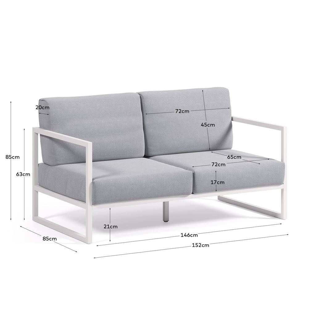 Comova 100% spoljašnja dvosedna sofa u plavoj boji sa strukturom od belog aluminijuma, 150 cm