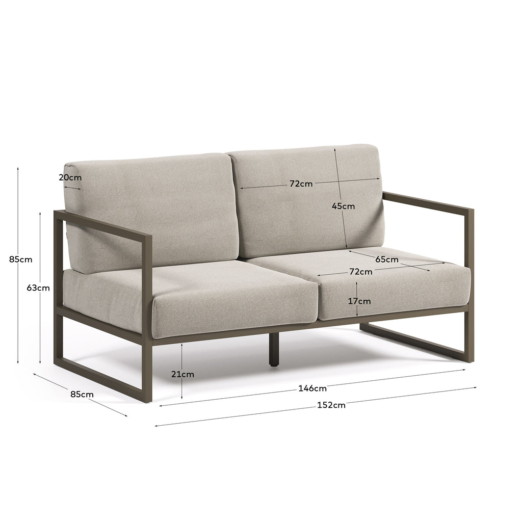 Comova 100% spoljna sofa sa 2 sedišta u svetlo sivom i zelenom aluminijumu, 150 cm