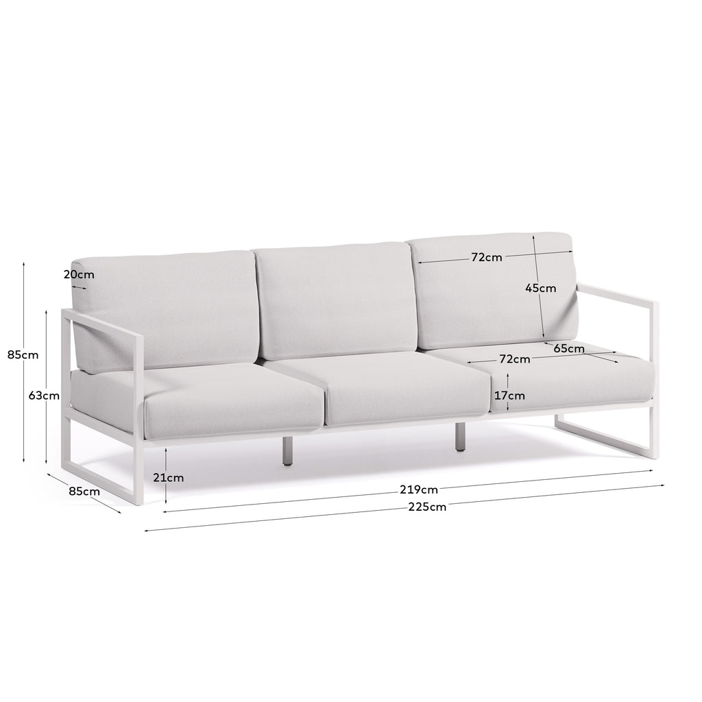 Comova 100% spoljašnja trosedna sofa u beloj boji sa strukturom od belog aluminijuma, 222 cm