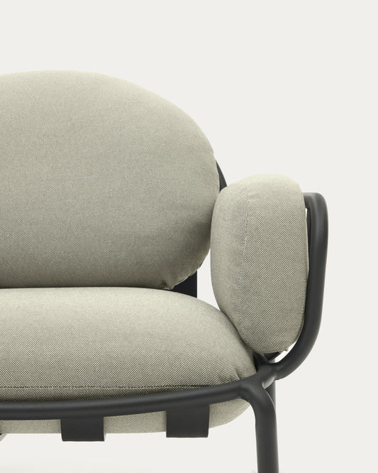 Joncols outdoor armchair in aluminium with grey painted finish and beige cushions 