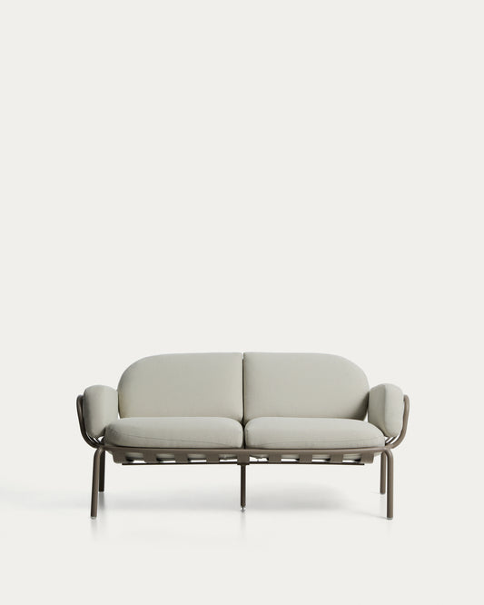 Joncols outdoor 2-seater sofa in aluminium with taupe painted finish and beige cushions 164cm