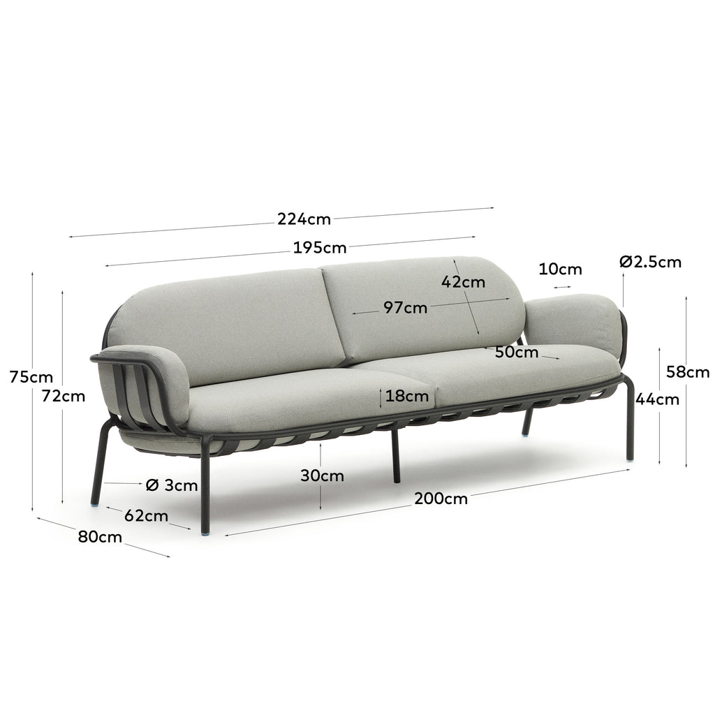 Joncols spoljna aluminijumska troseda sofa sa sivom završnom obradom, 225 cm