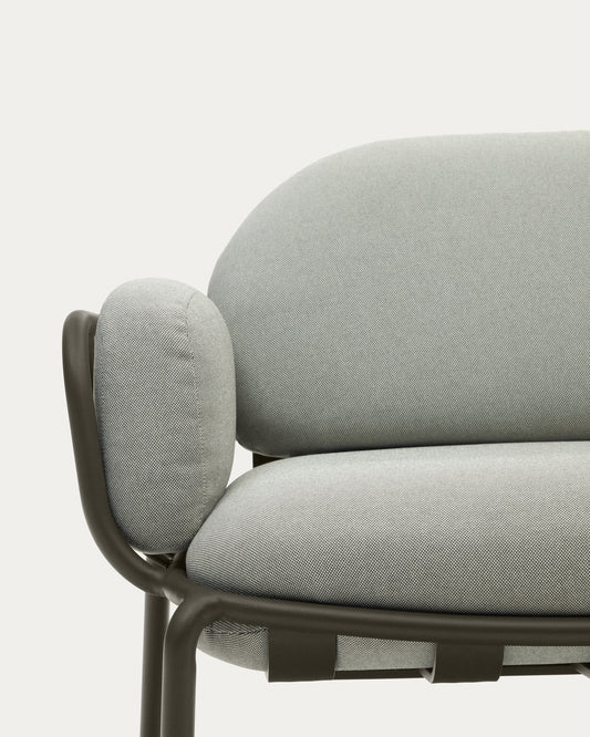 Trosedna baštenska sofa Joncols od aluminijuma sa završnom obradom u zelenoj boji i sivim jastucima 224 cm