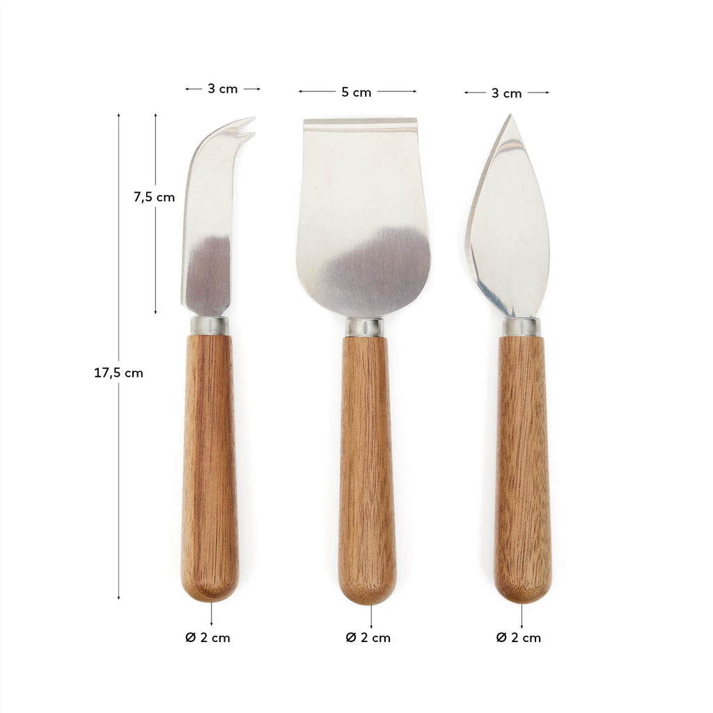 Nukha 3-piece cheese cutlery set made from FSC 100% acacia wood