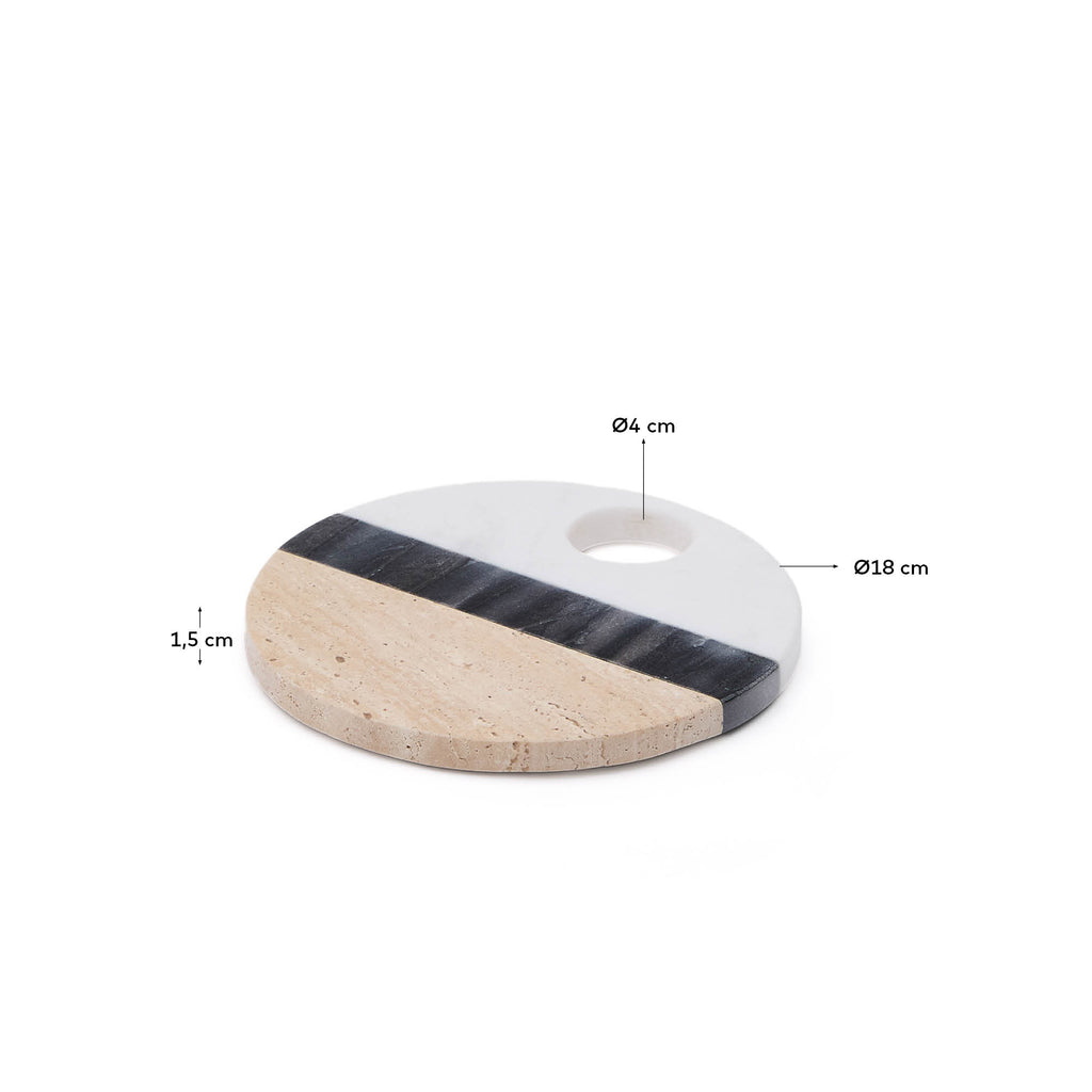 Nivol okrugla daska za serviranje od crno-belog mermera i travertina