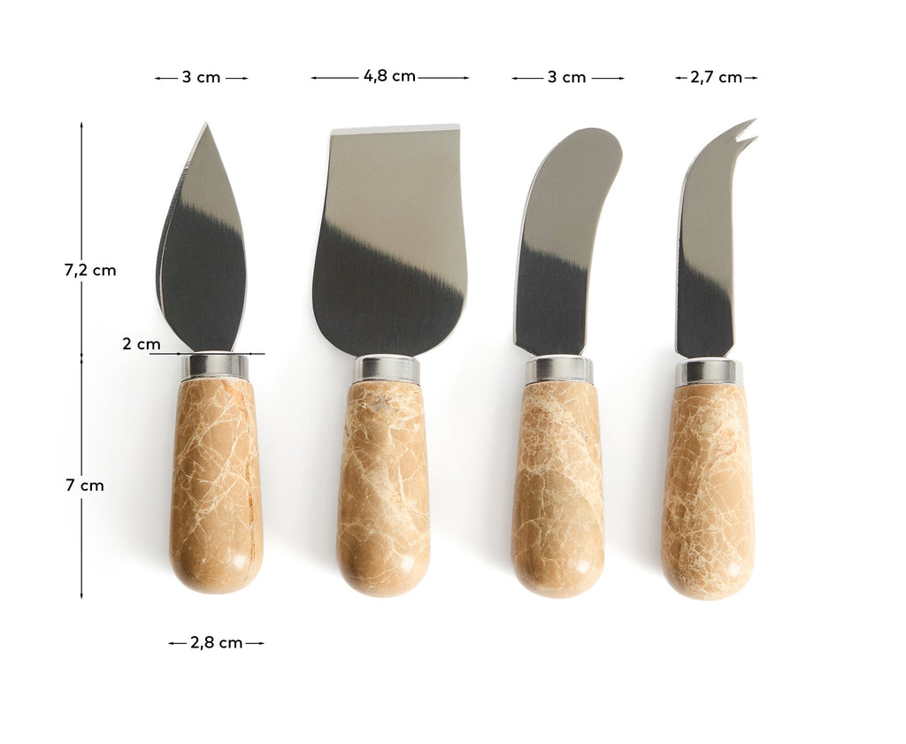 Adoma set of 4 cheese knives in beige marble and stainless steel