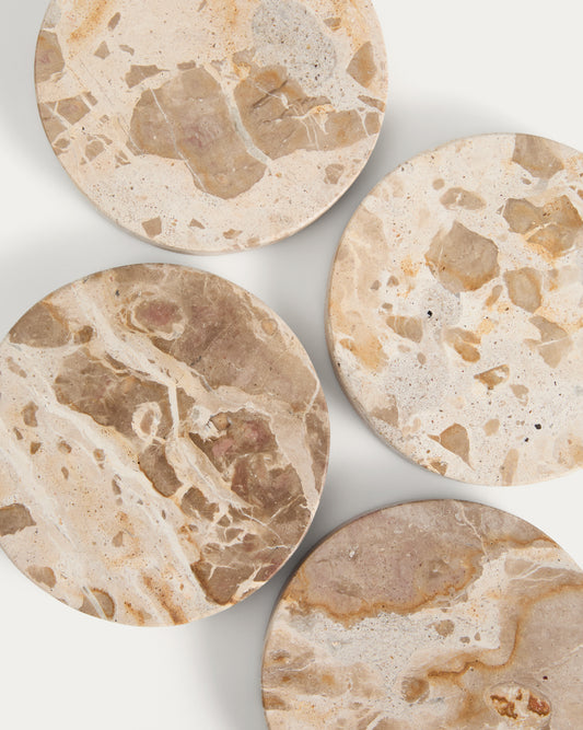 Set of 4 beige Mulder marble coasters