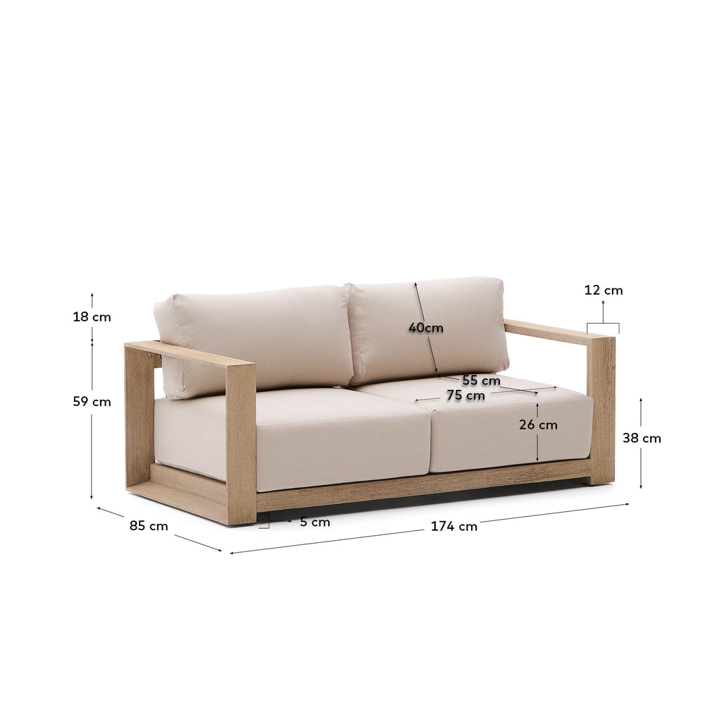 Ambra 2 Seater Sofa in Solid Acacia Light Finish 174cm FSC 100%