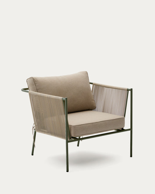 Zivia vanjska fotelja od ekru užeta i zelenog pocinkovanog čelika