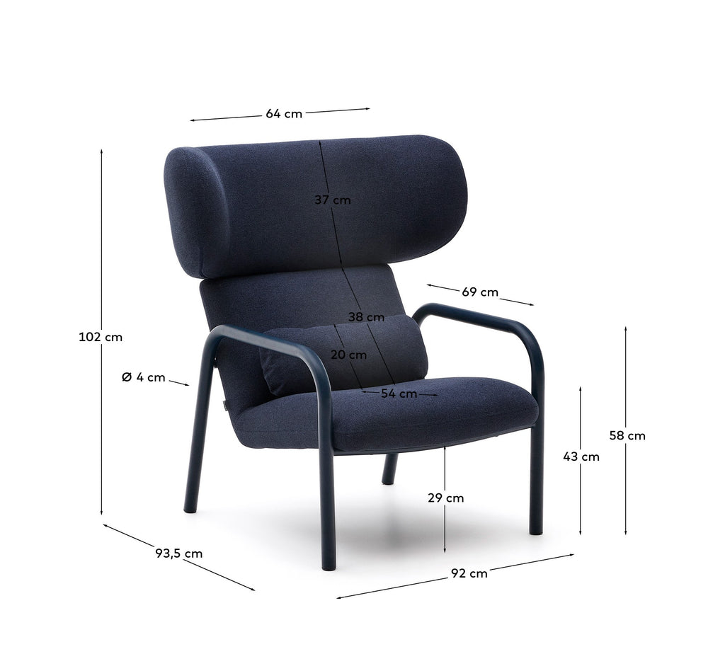Inari fotelja u plavoj boji sa čeličnom završnom obradom u plavo FSC Mik Credit