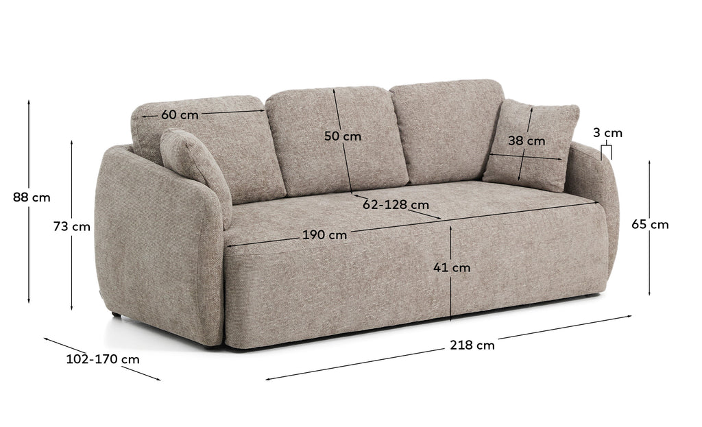 Laira trosed na razvlačenje u taupe čenilu 218 cm FSC Mix Credit