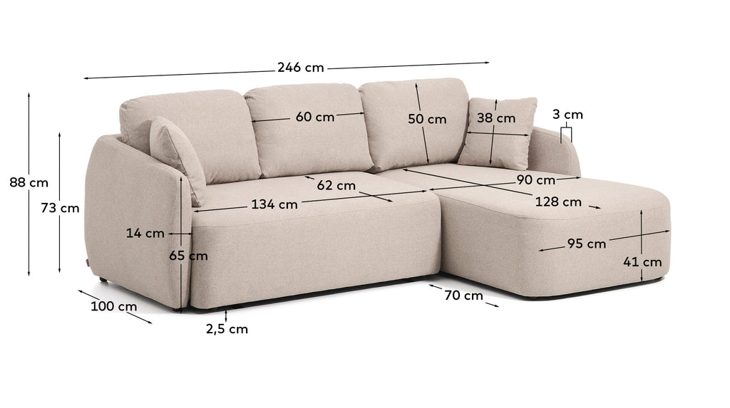 Laira trosed na razvlačenje sa desnom šejzlongom u bež čenilu 246 cm FSC Mix Credit