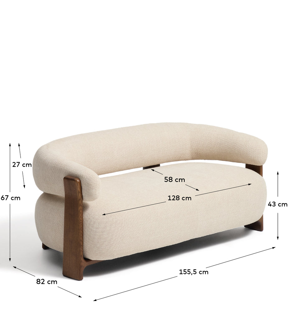 Sofa Granite za 2 osobe od šenila bež boje i nogu od punog jasenovog drveta sa završnom obradom u tonu oraha 155 cm FSC 100%