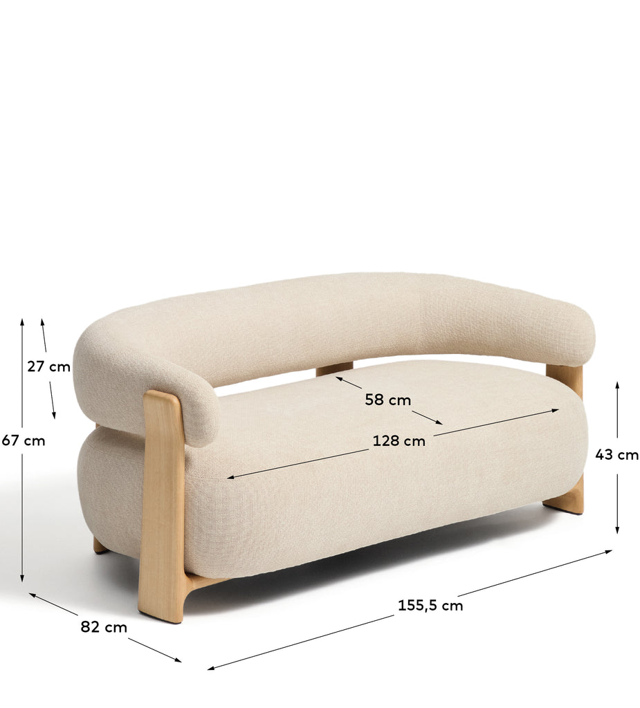 Sofa Granite za 2 osobe od šenila bež boje i nogu od punog jasenovog drveta sa prirodnom završnom obradom 155 cm FSC 100%