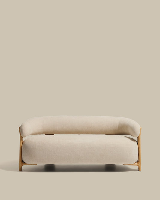 Sofa Granite za 2 osobe od šenila bež boje i nogu od punog jasenovog drveta sa prirodnom završnom obradom 155 cm FSC 100%