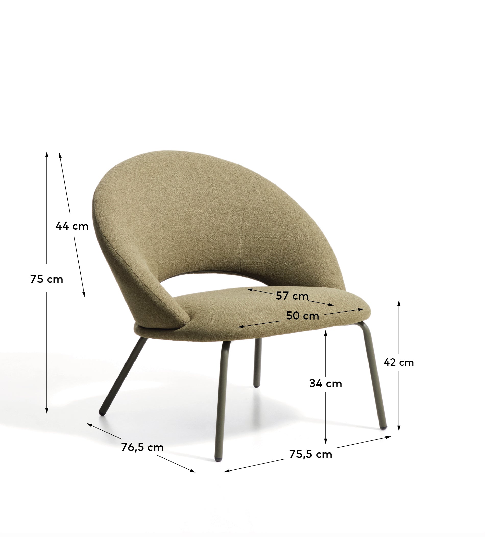 Bonali armchair in green chenille with green metal legs FSC Mix Credit 