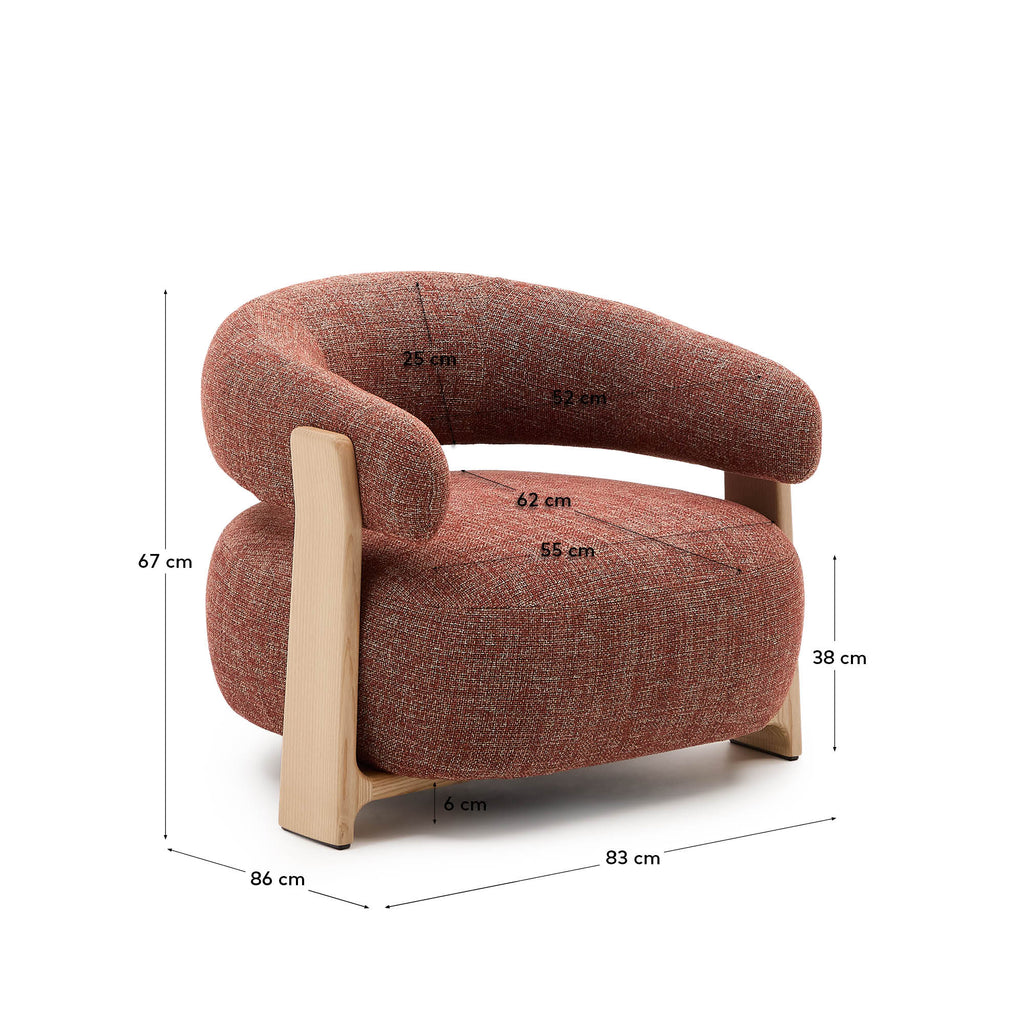 Granite terakota šenil fotelja sa nogama od punog jasenovog drveta u prirodnoj završnoj obradi FSC 100%