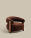 Granite fire-retardant armchair in brown chenille and solid ash wood with walnut-coloured finish FSC 100%